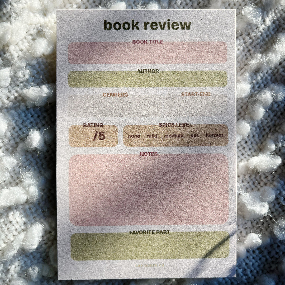 Book Review Sticky Note Pad — Earthy Neutrals